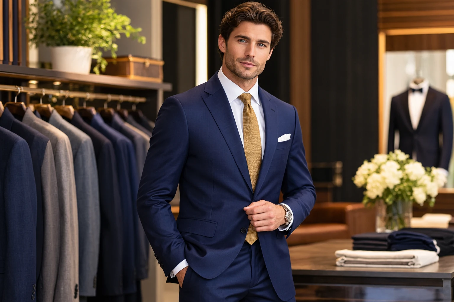 Man wearing a tailored navy suit